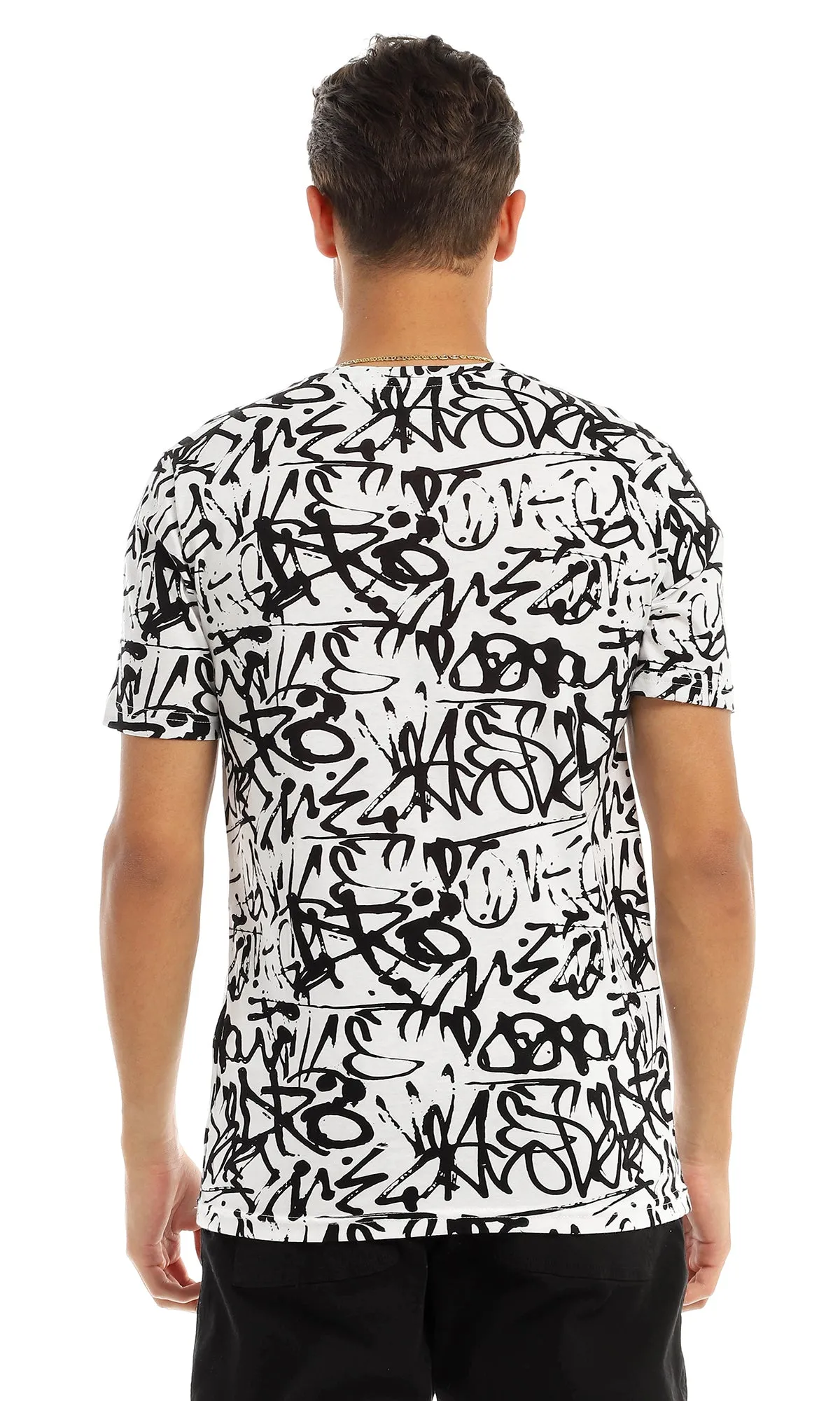 97373 " Gangsta" Printed & Patterned White Summer T-Shirt
