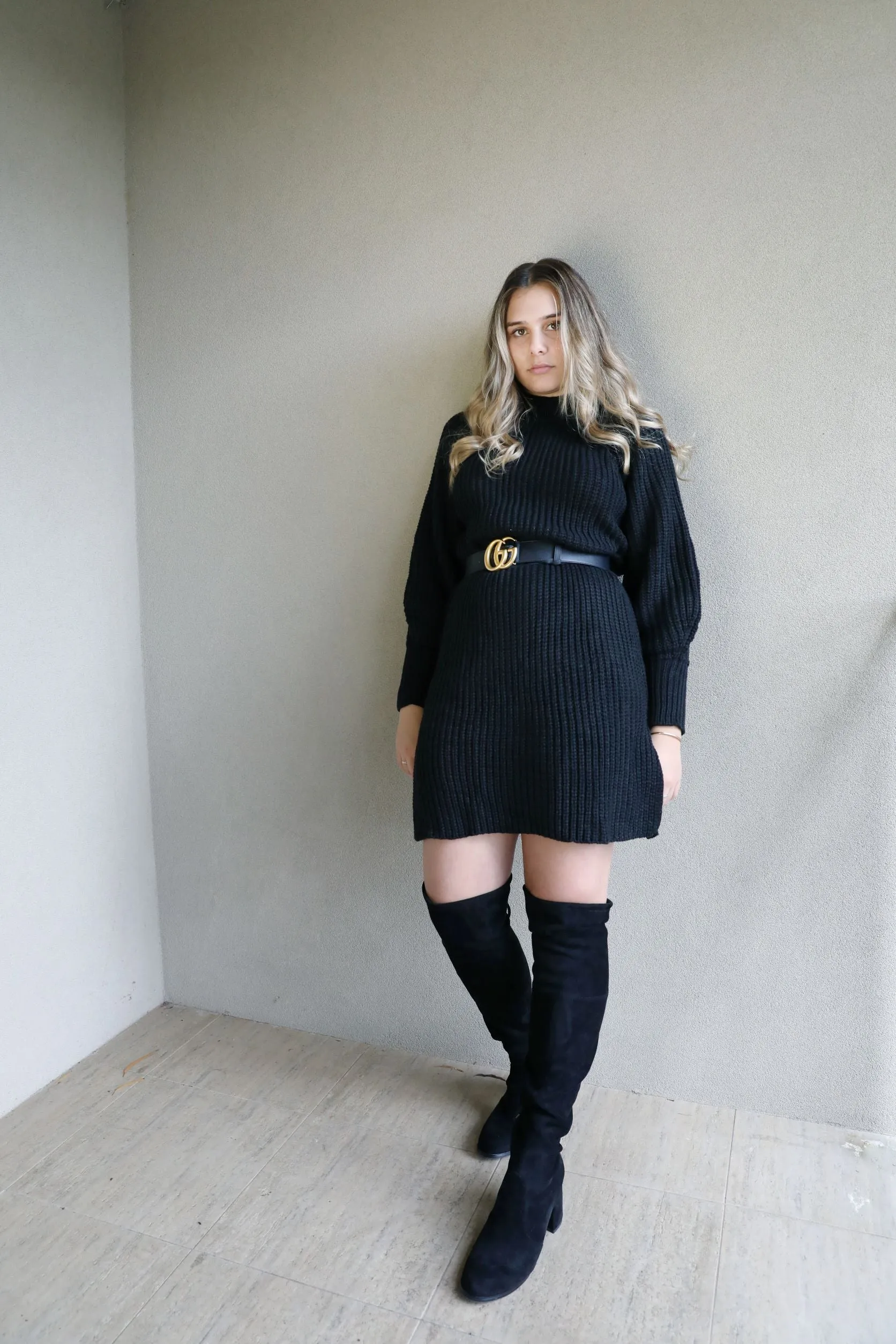 Black Chunky Knit Dress / Top