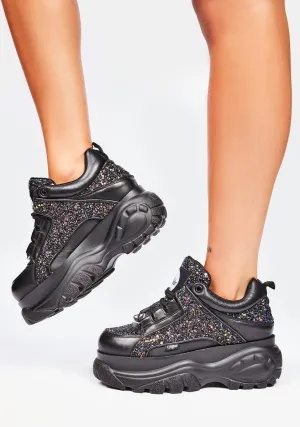 Black Glitter Classic Low Leather Platform Sneakers