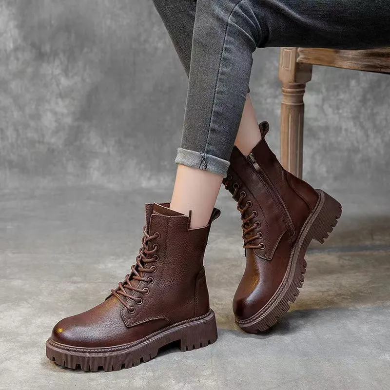 Combat boots, Womens Black Ankle Booties, Military Lace up leather Fashion Work Shoes