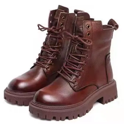 Combat boots, Womens Black Ankle Booties, Military Lace up leather Fashion Work Shoes