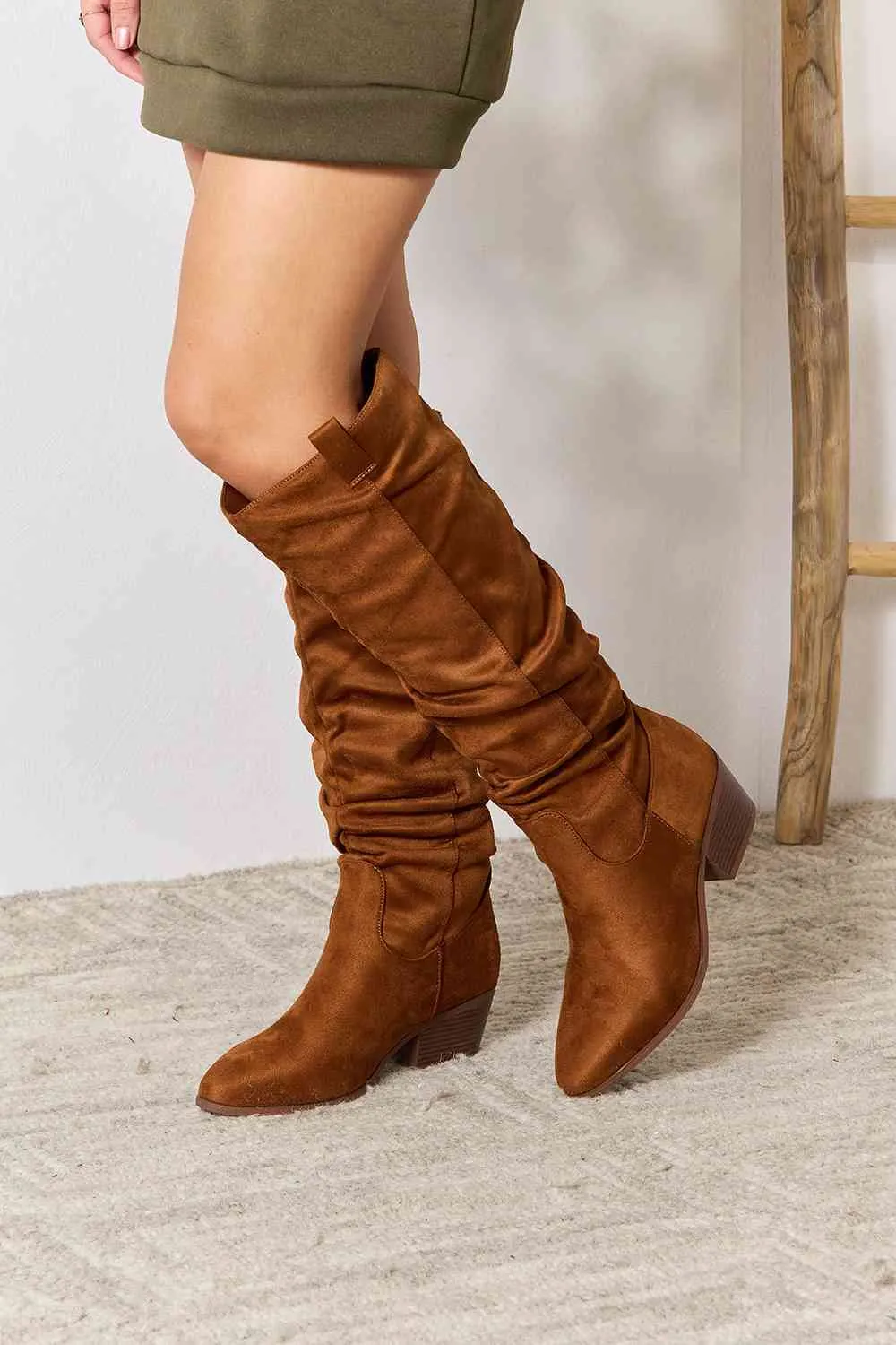 East Lion Corp Chestnut Brown Block Heel Knee High Boots
