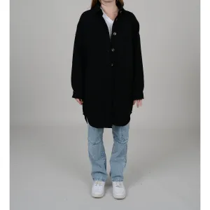 Ladies Melange Melton Shirt Style Shacket - Charcoal