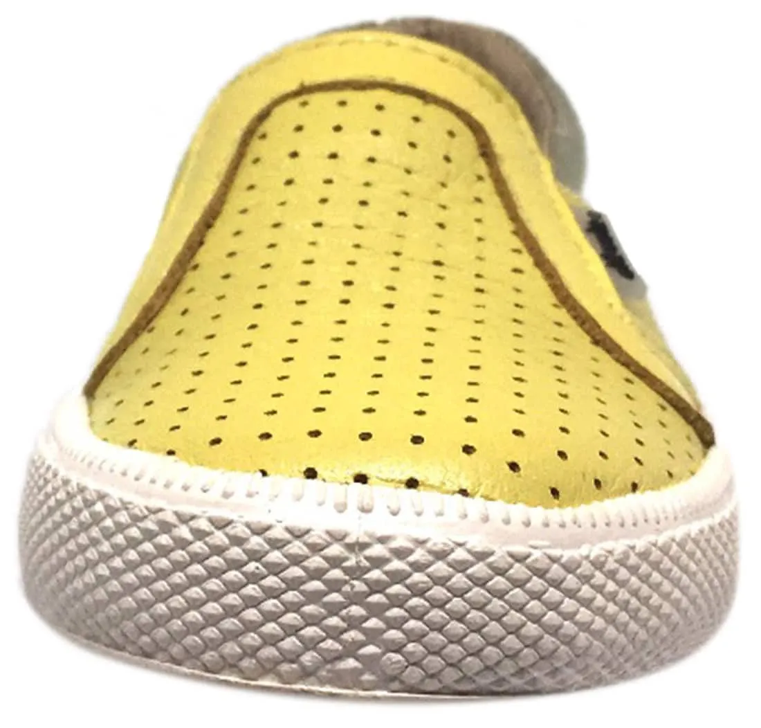 Old Soles Boy's and Girl's 1056 Lemon Gold Perforated Leather Praise Hoff Slip On Elastic Loafer Sneaker
