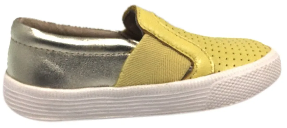 Old Soles Boy's and Girl's 1056 Lemon Gold Perforated Leather Praise Hoff Slip On Elastic Loafer Sneaker