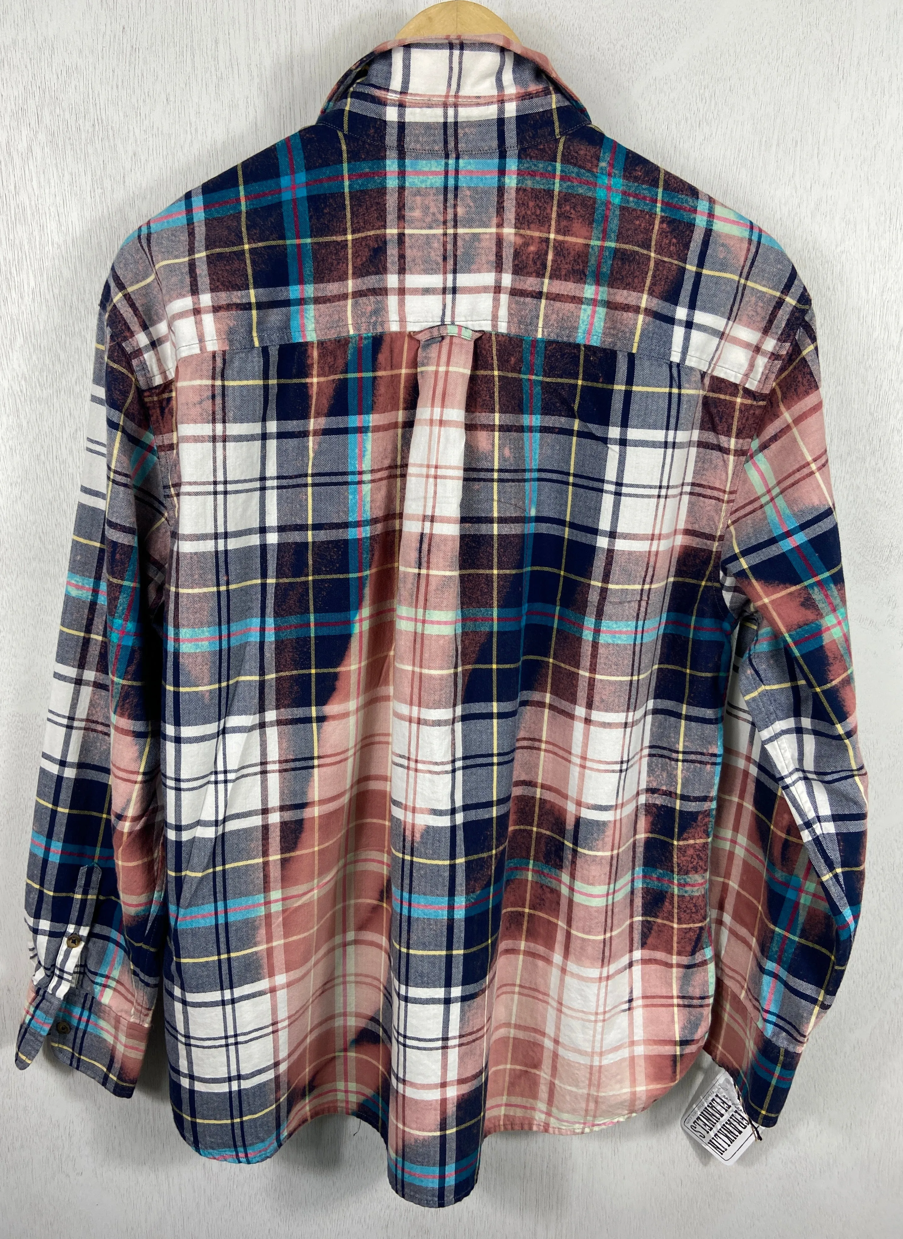 Vintage Navy, Dusty Rose, White and Turquoise Lightweight Flannel Size Large