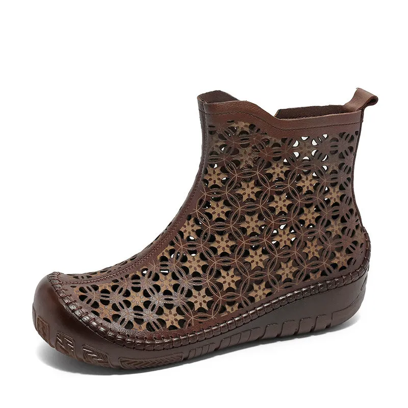 Women Casual Hollow Leather Breathable Ankle Boots