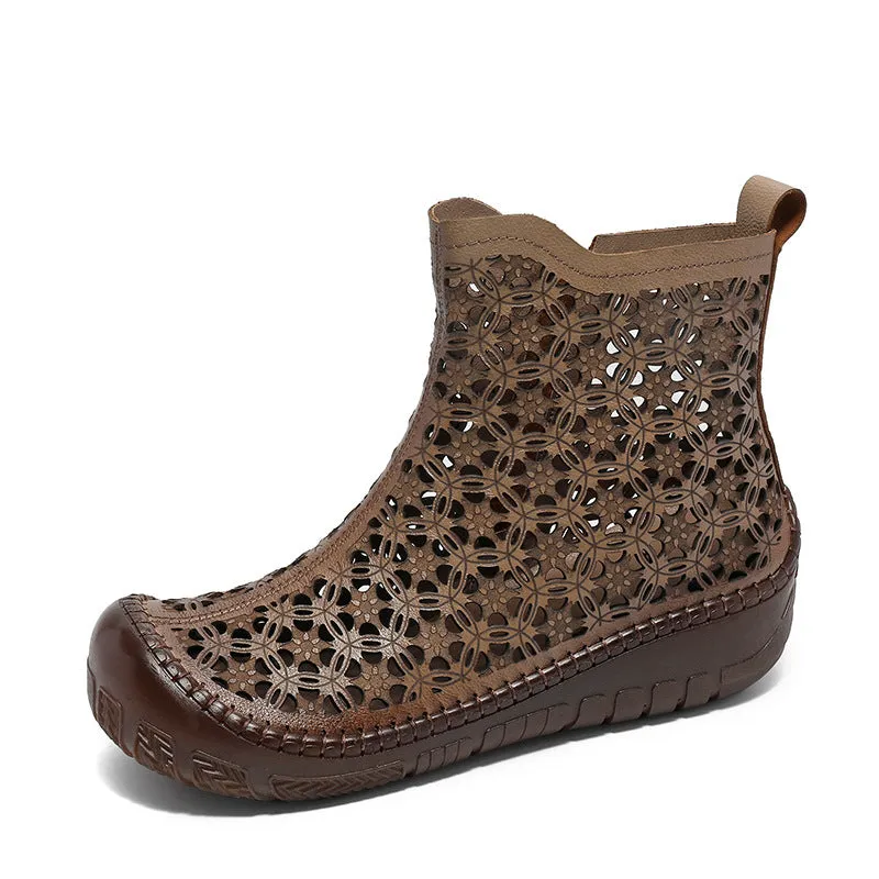 Women Casual Hollow Leather Breathable Ankle Boots