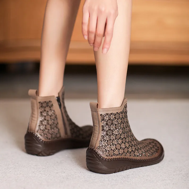 Women Casual Hollow Leather Breathable Ankle Boots