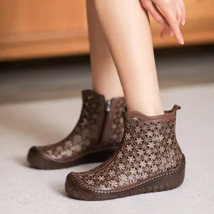 Women Casual Hollow Leather Breathable Ankle Boots