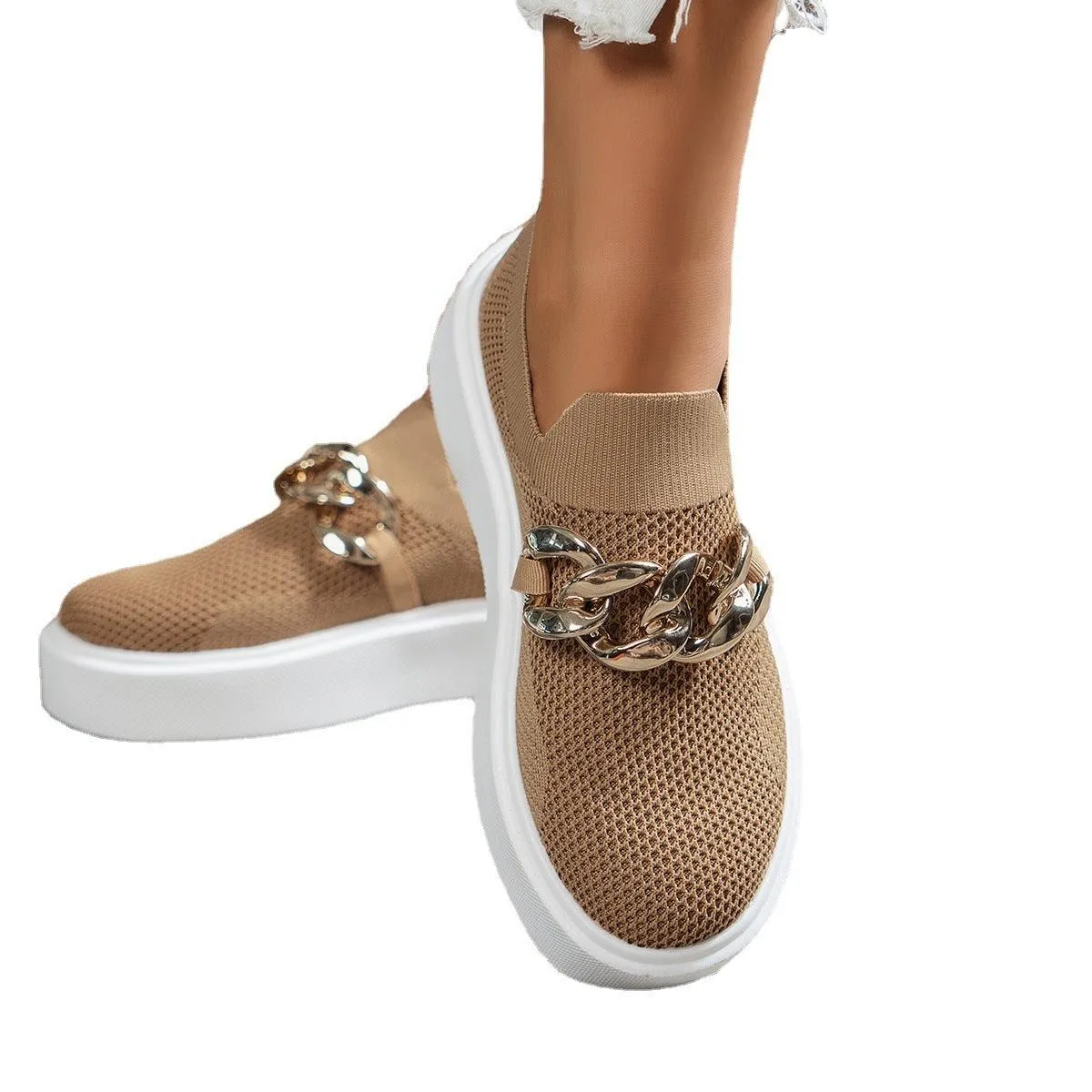 Women's European Style Metal Accent Mid-Heel Net Shoes