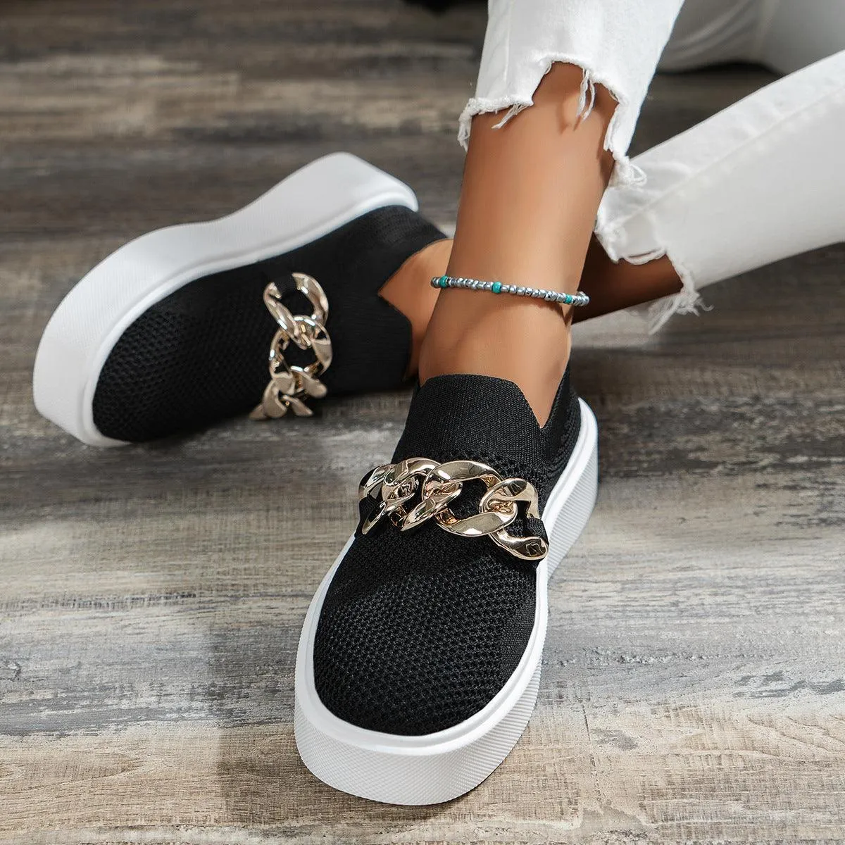 Women's European Style Metal Accent Mid-Heel Net Shoes